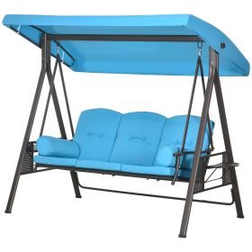 Porch Swing Chair 3-Seat Outdoor Adjustable Canopy Cushioned Blue for Garden Poolside