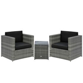 Patio Bistro Set Outdoor PE Rattan Wicker Furniture with Washable Cushion Coffee Table Conversation Sofa Set Black Black
