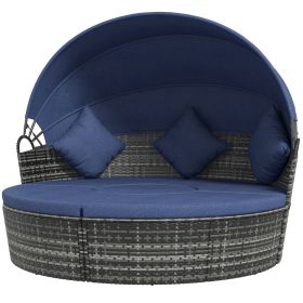 Rattan Canopied Daybed 4pc Outdoor Patio Lounger Sofa Set Plush Cushions Mocha Brown