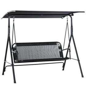 Patio Swing Chair 2-Seater with Adjustable Canopy and Armrests Texeline Fabric Steel Frame Outdoor Black