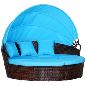 Woven Rattan Poolside Relaxation Zone 4pc Canopied Daybed Sun Lounger Sofa Set Mocha Brown