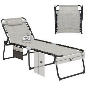 Oversized Patio Chaise Lounge, 27" Wide 4-Position Adjustable Backrest Folding Tanning Chair-Gray