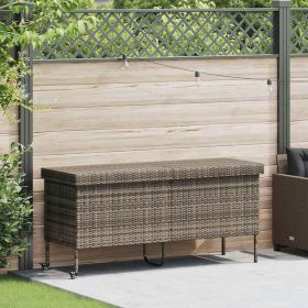Garden Storage Box Gray PE rattan, powder-coated steel