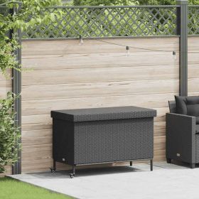 Garden Storage Box Black Poly Rattan 43.3 x 21.7 in