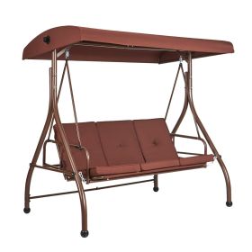 3-Seat Patio Swing Chair, Converting Canopy Swing, Outdoor Patio Porch with Adjustable Canopy, Removable Thick Cushion and Alloy Steel Frame