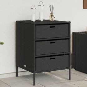 Garden Storage Cabinet Black PE Rattan 21.7x23.2x31.5 in