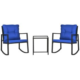 3 Pieces Rocking Bistro Set, Outdoor Wicker Patio Furniture with Glass Coffee Table and Outside Rocking Chairs for Porch