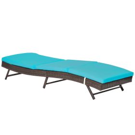 Wicker Patio Lounger, Outdoor Recliners Lounge Chair w/ 5-Level Adjustable Backrest, Cushion for Outdoor, Turquoise