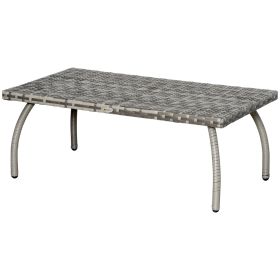 Rattan Coffee Table Outdoor Side Table, 35.4" x 19.7" Small Wicker Patio Furniture with All-Weather PE for Garden, Balcony, Backyard, Poolside, G