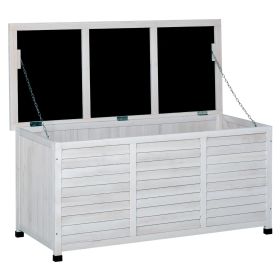 75 Gallon Wooden Storage Box patio Deck Box Bench, Garden Backyard Outdoor Storage Container with Aerating Gap & Weather-Fighting Finish, White