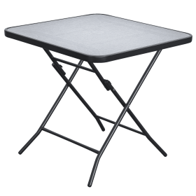 30" Square Outdoor Dining Table, Foldable Patio Table with Umbrella Hole, Water-Grain Glass Top Coffee Table for Balcony, Poolside, Black