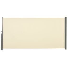 118" x 63" Retractable Side Awning Patio Outdoor Folding Privacy Screen with Resistance to UV Rays & Wind, Cream White