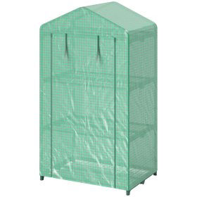 3 Tier Mini Greenhouse, Portable Flower Stand with Shelf Clips, Indoor Greenhouse with Steel Frame, Green