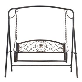 2 Seater Porch Swing Chair, Weather Resistant Outdoor Swing Seat with Metal Frame for Garden, Backyard, Lawn, Black